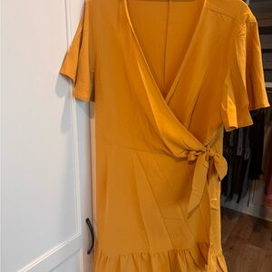 Elegant Mustard Wrap Dress